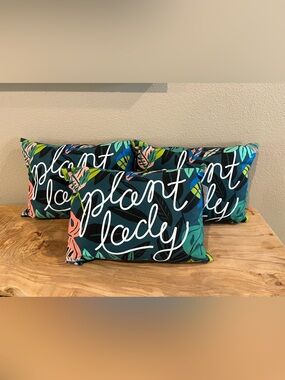 Sonoma Teal Tropical 'Plant Lady' Script Accent Pillow